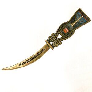 Curved Brass Letter Opener, Menorah, Israel, Circa 1970s, Used